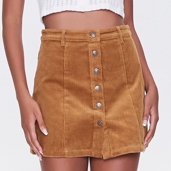 Button Down A-Line Corduroy Skirt-Warm Vanilla